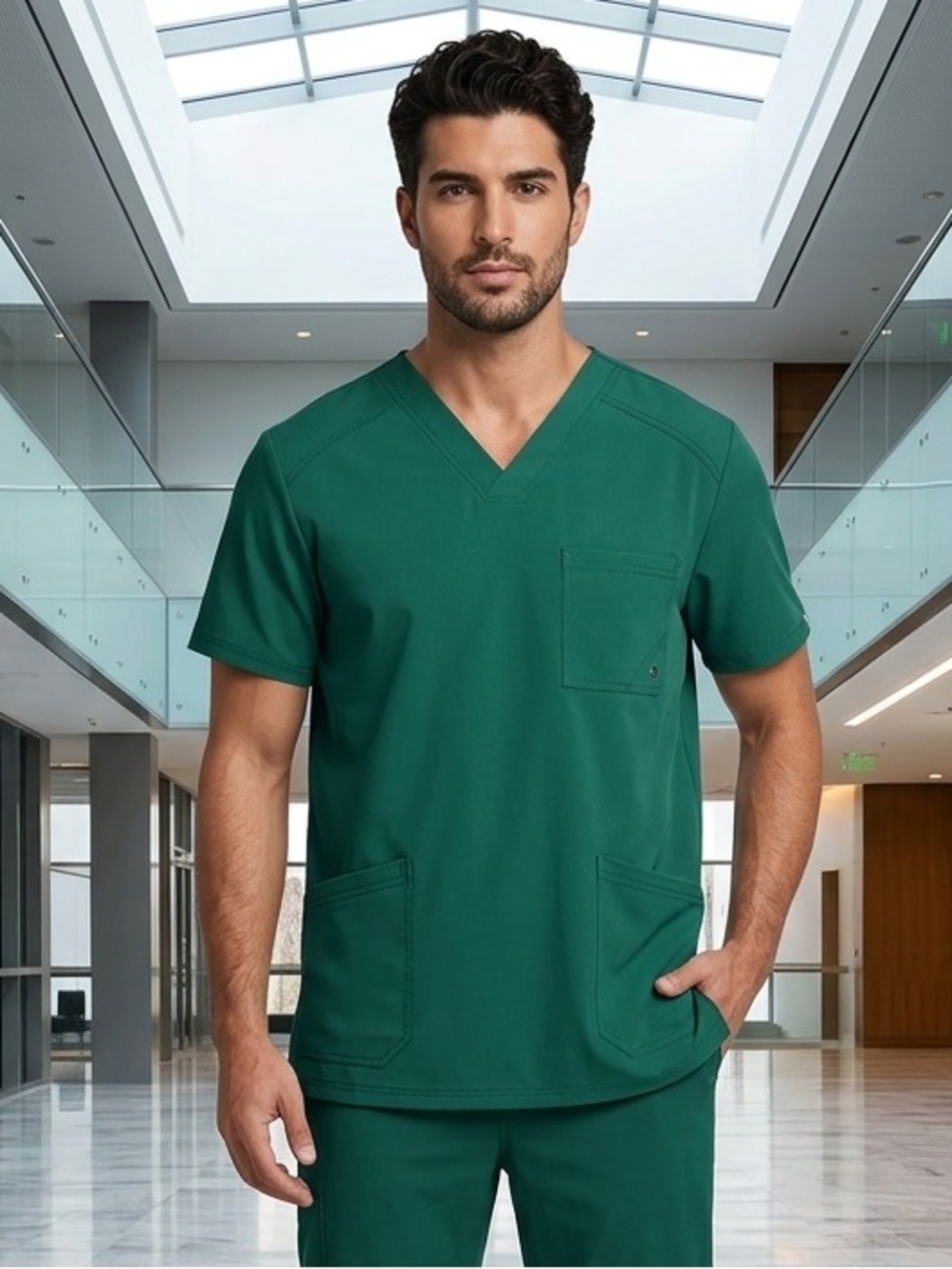 Take 50% OFF/ Infinity Men's Teal V-Neck Scrub Top - Teal, Size-3XL